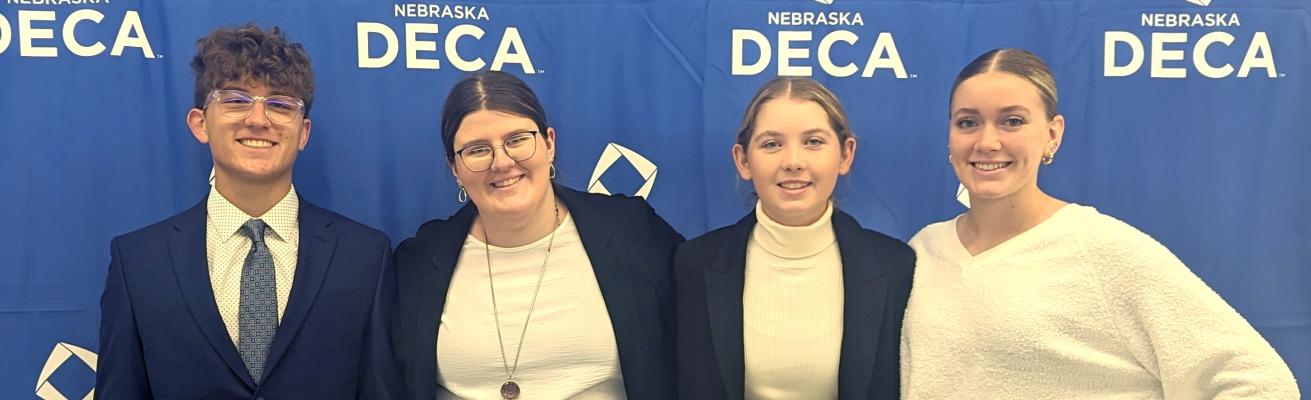 Growing Leaders At the Fall Leadership Conference in Omaha, (Left to right) Carter Simonsen, Madison Chrisman, Alyssa Wood and Brynn Ohlman went through a series of workshops designed to educate them about DECA and overall about leadership. (Courtesy Photo)