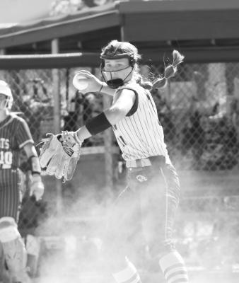 PAYTON BURBACH fields a ground ball and makes an out at first base. Photo by Jordan Coslor