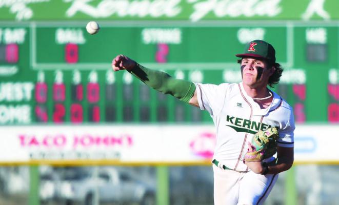COLBYN PETERS pitched the final two innings of Central City/Centura’s 13-1 win over Raymond Central. Peters allowed no hits and struck out five Mustang batters in the Kernels’ season opener. Photos by Jordan Coslor