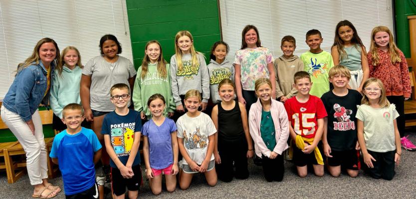 Front row l-r: Micah Cover, Easton Neville, Caselynn Boroff, Nora Blase, Harper Burdick, Harper Huebert, Myles Negus, Trace Buller, Elli Brandquist Back row l-r: Brianna Burdick, Adalyn Duerksen, Miri Kouassi, Krayton Garfield, Callie Wright, Lylah Fothergill, Ella McPhillips, Cooper Smith, Luke Cover, Reyna Erickson, Abigail Herstedt. Courtesy Photo