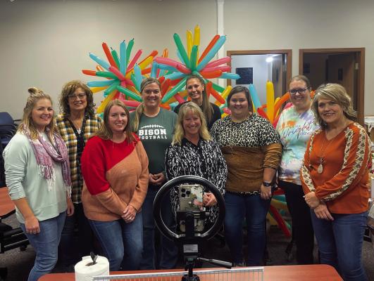 Going Live Last Thursday (Left to right) Rachel Hermansen, Theresa Lawrence, Heather Shotkoski, Shauna Graham, Tammy Stuhr, Brandy Rima, Courtney Root, Jamie Wright and Michelle Gulbrandson joined forces to share their plans for Small Town Market Days in a “live” social media video.