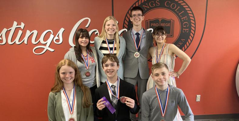 Central City Public Schools qualified eight students for the State Science Fair. Among those students are Front row l-r: Macie Dexter, Isaac Rowe, and Sam Johnson. Back row l-r: Kaelyn Kelly, Olivia Wymer, Caleb Rowe, and Dakota Sage. Not pictured: Madison Chrisman. (Courtesy photo)