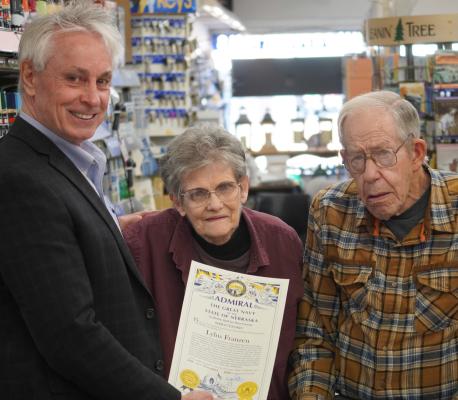 In December, Senator Loren Lippincott met with Lylus and Don Franzen at Central True Value in Central City. It was a special occasion as the couple was presented with a Nebraska Admiral honor.