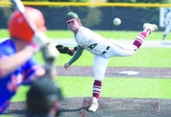 CONNER ERICKSON earned the win from the pitcher’s mound in last Saturday’s state tournament game with St. Paul/Palmer, giving up one run over six complete innings of work. Photos by Jordan Coslor