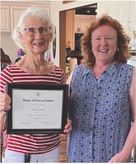 Well-Deserved Recognition When it comes to service to others Shirley Greving (left) is certainly a person in our community who stands out. Recently Shirley was honored with the Daughters of the American Revolution Community Service Award in a special presentation. (Courtesy Photo)