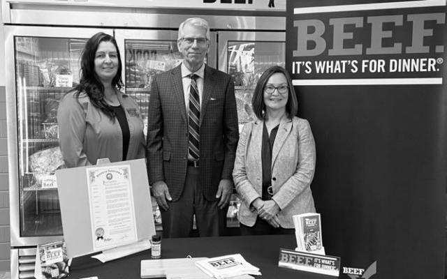 NEBRASKA’S Director of Agriculture Sherry Vinton and Nebraska Beef Council Chairwoman Rosemary Anderson joined Lieutenant Governor Joe Kelly to officially proclaim May as Beef Month in Nebraska earlier this month. Courtesy Photo