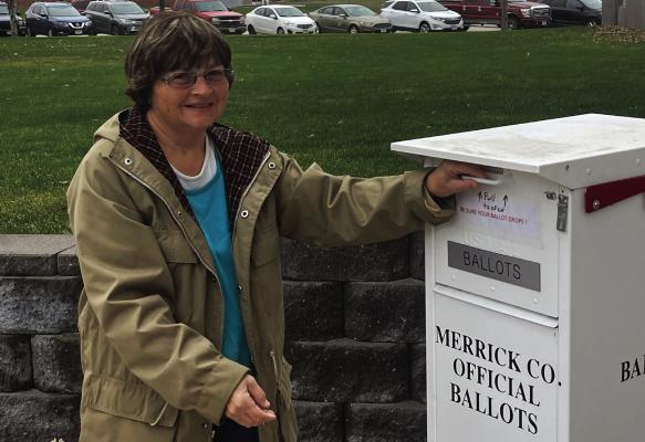 Special Delivery Tuesday many Merrick County residents like Becky McIntyre made their way to the Merrick County courthouse to deliver their mail-in ballot. The result was a smooth election, but now the future of mail-in balloting will be in question with the requirement of voter identification being passed by Nebraska voters.