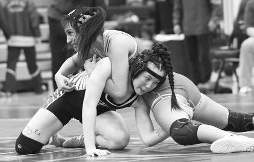 CENTRAL CITY’S ADILYN DEIBERT grapples with Fairbury’s Keira Bey in Tuesday’s dual with the Jeffs. Photo by Jordan Coslor