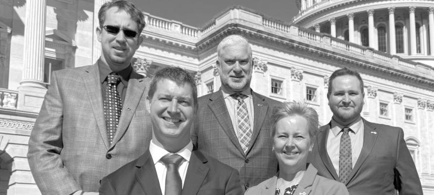 Nebraska Farm Bureau members advocate for agriculture in our nation’s capital. (from left, back row) Parker Jessen (Morrill County), Mark McHargue, NEFB president (Merrick County), Matthew Erickson (Johnson County) (front row) Chris Popken (Dodge County), and Dawn Kucera NEFB Ag Promotion At-Large representative on the NEFB Board (Madison County).