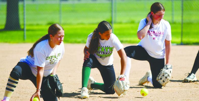 MEMBERS of the Central City High School girls’ softball team jumpstarted their first game week of the season with practice on Monday afternoon. The Bison are scheduled to open their season on Thursday in Albion. Photo by Jordan Coslor