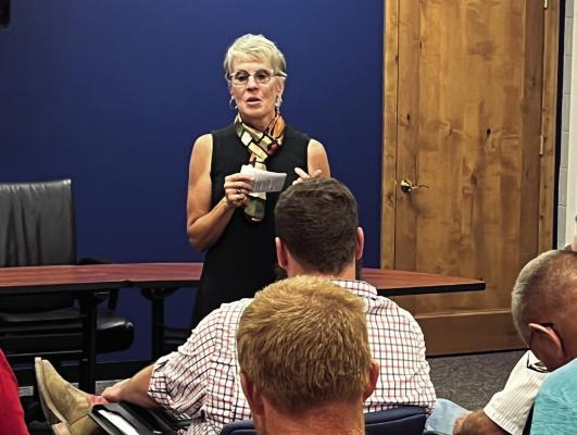 Leading the Way At the Merrick County GOP meeting Sherry Jones, candidate for State Board of Education and others discussed education in Nebraska. Many turned out to hear from candidates who will seek office in November.