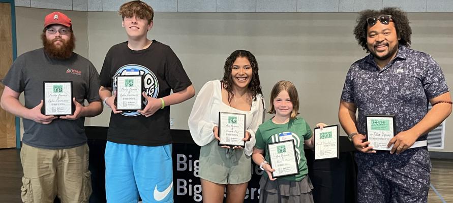Building Dreams, Big and Small At the annual Big Brothers Big Sisters picnic earlier in June, left to right, Dylan Christenson and Tristan Boersen were named Community Based Match of the Year; Nevaeh Paup and Ava Bearnes were named School Based Match of the Year; and Jacob Martikainen was honored.