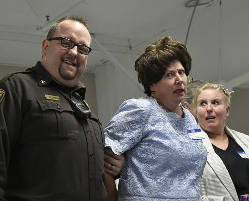 Who Done It? Saturday’s annual Central City Area Chamber of Commerce Gala brought with it another murder mystery. This time around Merrick County Sheriff John Westman was on hand to make the arrest of Wendy Carlson’s character while Stephanie Tumlinson looks on in disbelief.