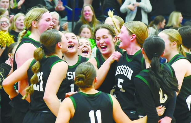 THE CENTRAL CITY HIGH SCHOOL GIRLS’ BASKETBALL TEAM punched its ticket to state on Friday, with the Bison winning the District C1-8 title with a 54-26 victory over Raymond Central High School. With the win, Central City advanced to the Class C-1 State Tournament. Central City will play Milford in the first round of state on Thursday morning. Photo by Jordan Coslor