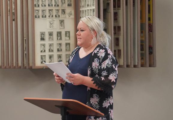 Signs Or No Signs? Hamilton County Zoning Administrator Hillary Betka speaks to the Marquette Village board during their most recent meeting.