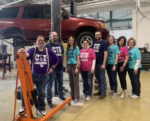 CTE Crusaders This month we honor CTE Month and the educators including, L to R: Kirby Mousel (Art), Matt Shrader (Skilled and Technical Sciences), Jody Gavers (Business), Jessica Brondel (Ag and Work Based Learning), Alex Stocker (Ag), Brittany McPhillips (Business), Ann Greving-Brown (Counseling), and Amy Foland (FCS).