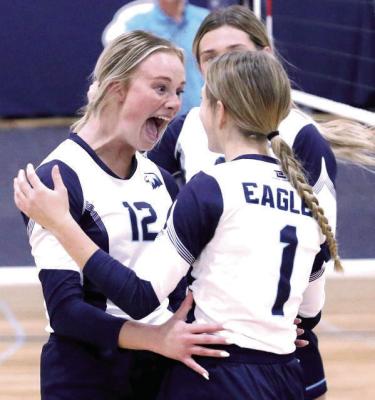 It’s A Celebration This year the Nebraska Christian Eagles volleyball team has been led by players with veteran experience, but also plenty of newcomers have made an impact. Last Thursday there was excitement all around from players like Ali Bruning (12) who celebrates a point with freshman