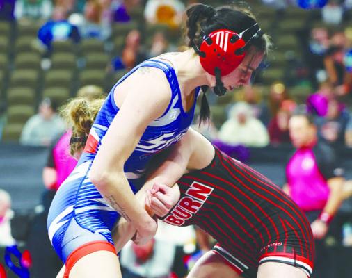 HIGH PLAINS’ DAKOTA GRESS capped off her prep wrestling career with a 5-0 victory over Addie Henry of Auburn in the fifth-place match at 125 pounds last Wednesday afternoon. Photos by Jeremy Vauble