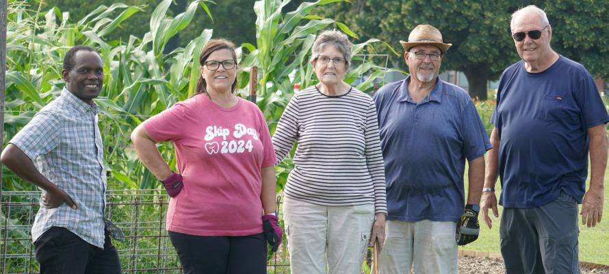 Gardening Gods The community garden at the United Methodist Church would not be possible without the help of many volunteers such as Reverend Francis Kinyua, Laurie Dexter, Karen Hookstra, Ed Dexter, Barry Carlson and many more that have given their help and time this season.