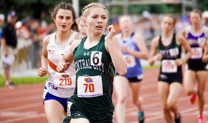 Ella Buhlke competing for Central City in May of 2022 at the NSAA State Track and Field Championships 