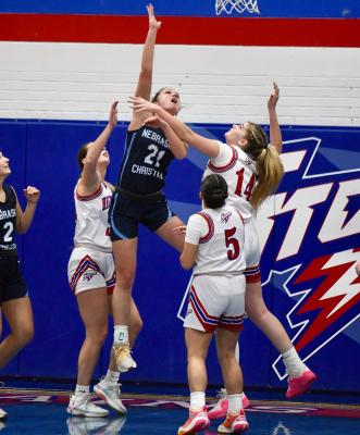 Hard Fought Battles Coming into the season plenty of excitement surrounded both the High Plains and Nebraska Christian girls basketball teams. On Tuesday night the two teams clashed in a battle of quality teams. In the end it was Sheridan Falk (left) and the Eagles who stood tall while Emma Brown (right) lost another tight battle. Both squads will look to finish strong before they head into the holiday break.
