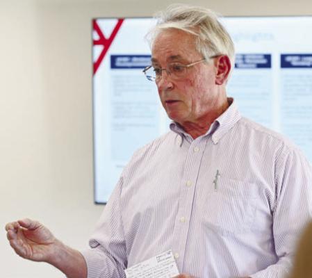 DISTRICT 34 STATE SENATOR LOREN LIPPINCOTT spoke to the group gathered for the Nebraska Chamber of Commerce’s Road Show stop in Central City last week. Photo by Michael Happ