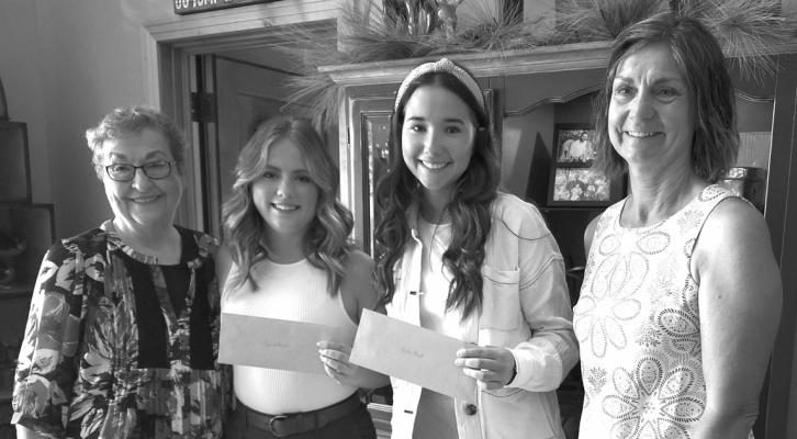 Photo-- Left to Right: Nancy Johnson, Scholarship Committee member; Gwyneth Brown; Kaylee Powell; Karen Benner, Scholarship Committee. Not pictured, Emily Parlane.