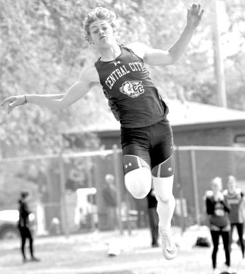 The Bison track team produced multiple impressive performances at the B-5 District track meet in Holdrege on Tuesday afternoon and one of those came courtesy of sophomore Truman Ryan who punched his ticket to state in the long jump. Ryan will compete at state next week. (Photo Courtesy of Richard Rhoden, Aurora News Register)