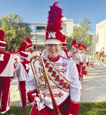MEGAN BLOMSTEDT of Central City is in her final year marching with the Cornhusker Marching Band. Courtesy Photo