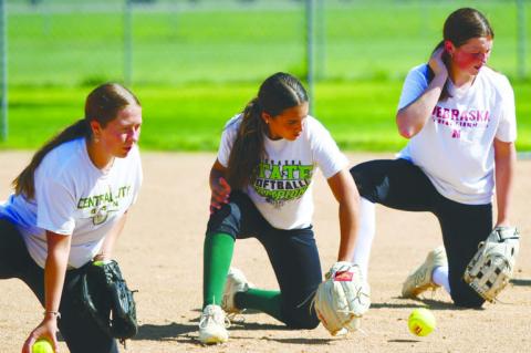 MEMBERS of the Central City High School girls’ softball team jumpstarted their first game week of the season with practice on Monday afternoon. The Bison are scheduled to open their season on Thursday in Albion. Photo by Jordan Coslor
