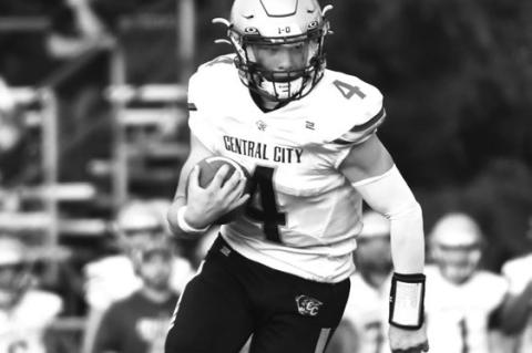 QUINN JENSEN rushed for ninety-one yards and one touchdown in Central City’s overtime loss to O’Neill last Friday evening.