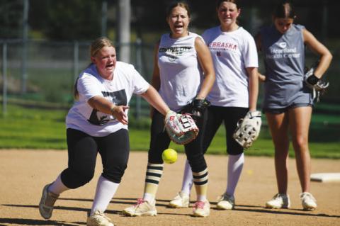 PAIGE GRIGSY participates in infield drills in a practice ahead of Central City’s opening day game with Boone Central on Thursday. Photos by Jordan Coslor