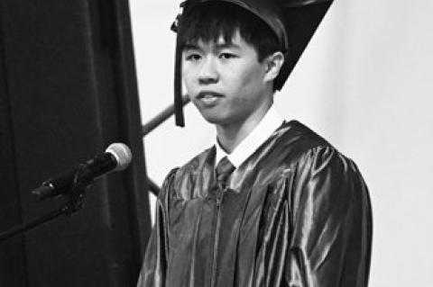 LAN VO of Vietnam was one of two senior class speakers to address the crowd on Saturday at Nebraska Christian.