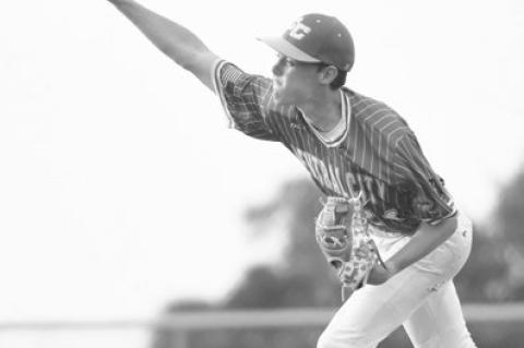 QUENTIN HERMAN closes the fourth inning from the mound in Central City’s 12-3 win over Ord.