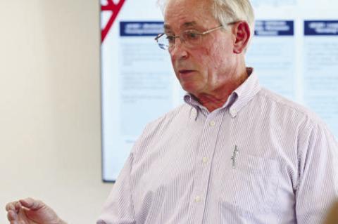 DISTRICT 34 STATE SENATOR LOREN LIPPINCOTT spoke to the group gathered for the Nebraska Chamber of Commerce’s Road Show stop in Central City last week. Photo by Michael Happ