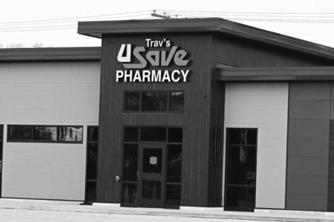 THE NEW HOME OF TRAV’S U-SAVE PHARMACY is nearing completion on Highway 30 in Central City. Signage was the most recent addition to the newly-constructed building. Photo by Michael Happ