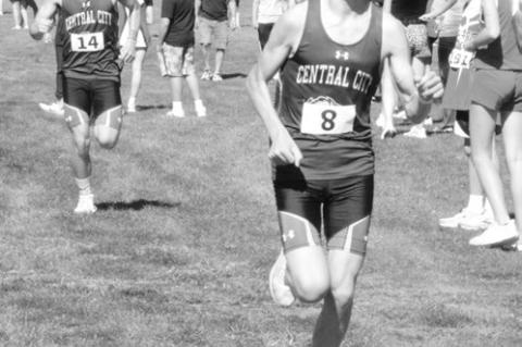 MILES BUSS AND JACOB ZIMMERMAN helped Central City to a third-place finish in the team standings after placing thirteenth and fourteenth, respectively, at the LouPlatte Conference Meet in Ord. Photo by Monte Steele